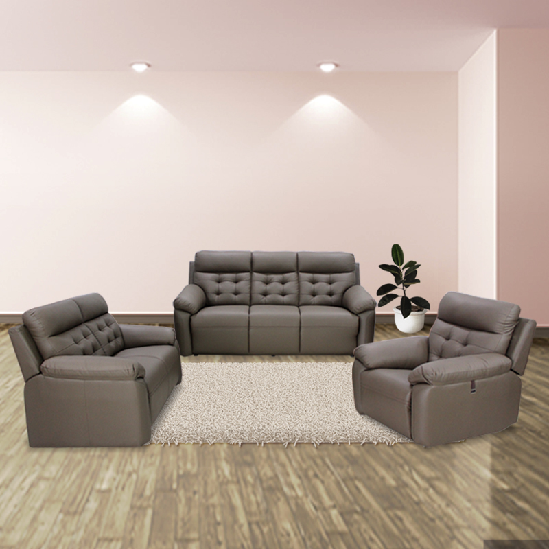 Half Genuine Leather Sofa Set N7607, Two Tone Leather Couches